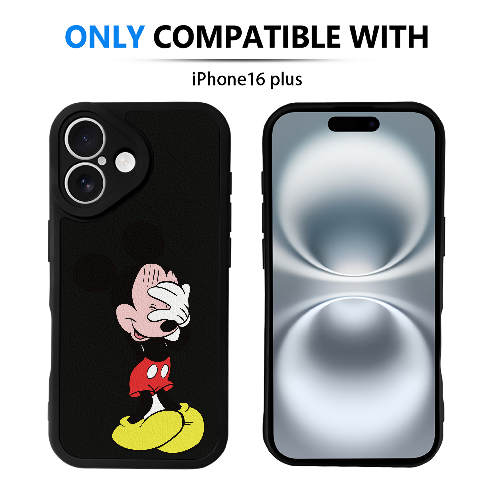 （画像用） ミッキーマウス Mickey Mouse 【iPhone 16シリーズ対応】シリコンスマホケース（レザー調） 材質：シリコン